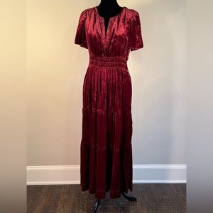 Anthropologie Somerset Maxi w Pockets Burgundy Crushed Velvet NWT Size Medium